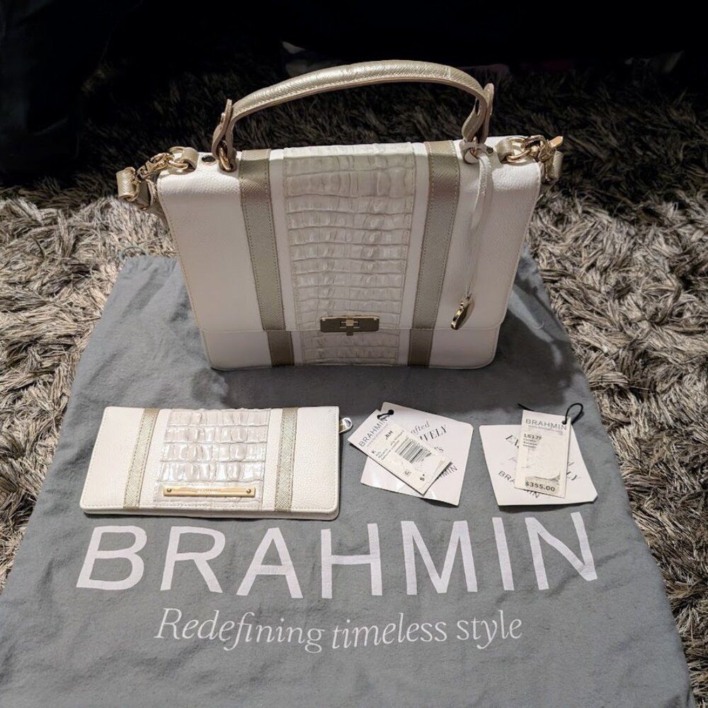 SOLD Brahmin Cecilia Macroon Lady Vinyard Croc-Embossed Leather Bag Wallet Set